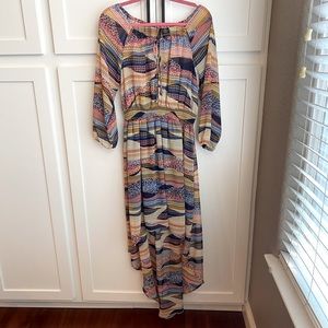 SOLD - Boho Multicolored Tribal Print High Low Dress
